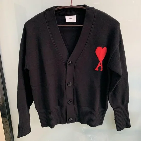 Ami | Sweaters | Ami Red Heart Black Cardigan Sweater | Poshmark